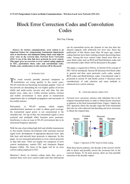 Block Error Correction Codes and Convolution Codes