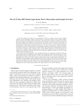 The 25–27 May 2005 Mount Logan Storm. Part I: Observations and Synoptic Overview