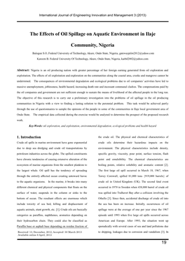 The Effects of Oil Spillage on Aquatic Environment in Ilaje Community, Nigeria