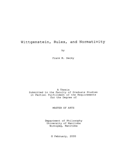 Wittgenstein, Rules, and Normativity