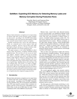 Safemem: Exploiting ECC-Memory for Detecting Memory Leaks and Memory Corruption During Production Runs