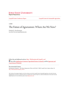 The Future of Agrarianism: Where Are We Now?[1]