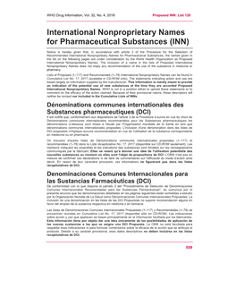 International Nonproprietary Names for Pharmaceutical Substances (INN)