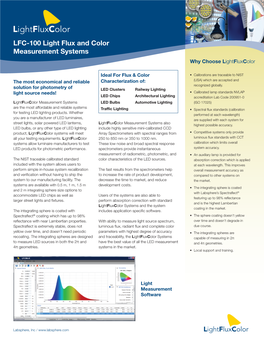 LFC-100 Light Flux and Color Measurement Systems Why Choose Lightfluxcolor