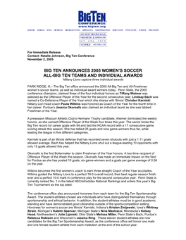 Big Ten Announces 2005 Women's Soccer All-Big Ten