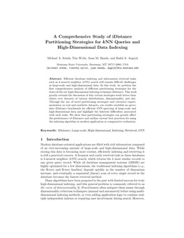 A Comprehensive Study of Idistance Partitioning Strategies for Knn Queries and High-Dimensional Data Indexing -. [ Tim Wylie