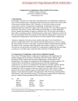 Compensatory Lengthening As Root Number Preservation: Rebeka Campos-Astorkiza University of Southern California Rebekaca@Usc.Edu