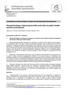 Nanotechnology: Balancing Benefits and Risks to Public Health and the Environment