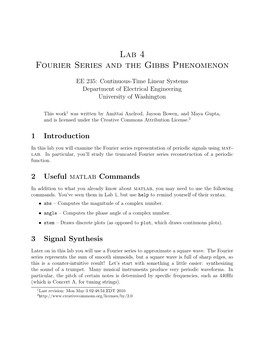 Lab 4 Fourier Series and the Gibbs Phenomenon