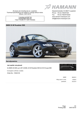 BMW Z4 M Roadster E85 Aerodynamics