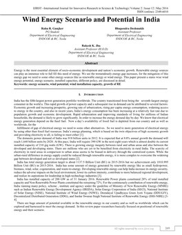 Wind Energy Scenario and Potential in India