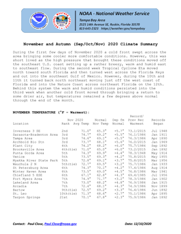 Climate Summary for November 2020 and Autumn 2020