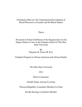 The Transnational Development of Racial Discourse in Ecuador and the Black Subject