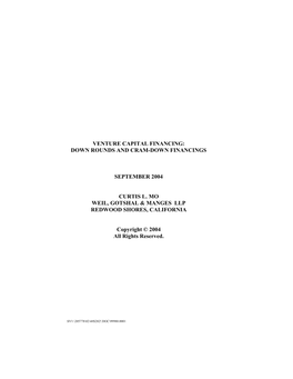 Venture Capital Financing: Down Rounds and Cram-Down Financings