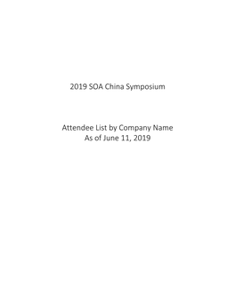 2019 SOA China Symposium Attendee List by Company Name