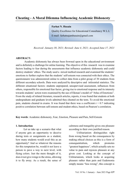 Cheating - a Moral Dilemma Influencing Academic Dishonesty