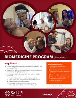 BIOMEDICINE PROGRAM (Phd Or Msc)