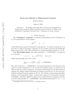 Arxiv:2001.00578V2 [Math.HO] 3 Aug 2021