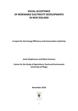 Social Acceptance of Renewable Electricity Developments in New Zealand