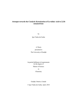 Attempts Towards the Catalytic Ketonization of Levulinic Acid to 2,5,8- Nonanetrione