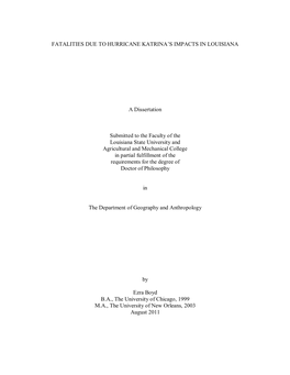 Fatalities Due to Hurricane Katrina's Impacts In