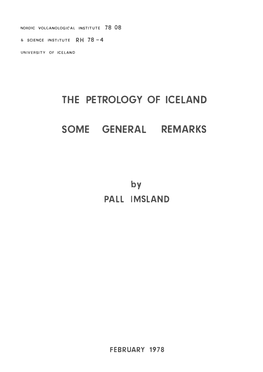 The Petrology of Iceland Some General Remarks