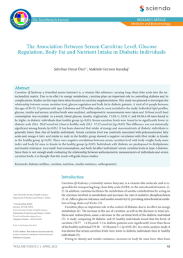 The Association Between Serum Carnitine Level, Glucose Regulation, Body Fat and Nutrient Intake in Diabetic Individuals