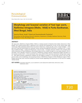 Morphology and Seasonal Variation of Fowl Tape Worm, Raillietina Tetragona (Molin, 1858) in Purba Bardhaman, West Bengal, India