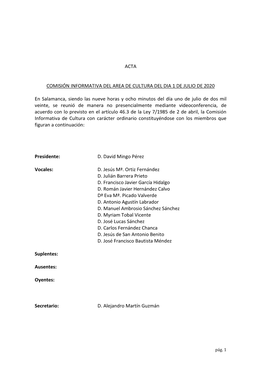 Acta Comisión Informativa Del Area De Cultura Del Dia 1 De