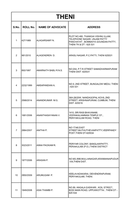 S.No. ROLL No. NAME of ADVOCATE ADDRESS