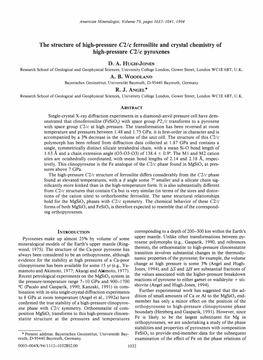 C Ferrosilite and Crystal Chemistry of High-Pressure C2/ C Pyroxenes