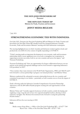 Joint Media Release Strengthening Economic