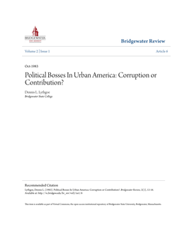 Political Bosses in Urban America: Corruption Or Contribution? Dennis L