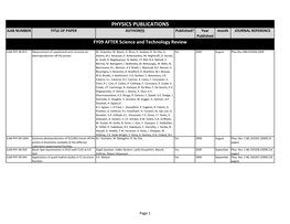 PHYSICS PUBLICATIONS JLAB NUMBER TITLE of PAPER AUTHOR(S) Published? Year Month JOURNAL REFERENCE Published FY09 AFTER Science and Technology Review