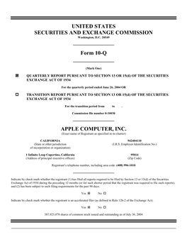 APPLE COMPUTER, INC. (Exact Name of Registrant As Specified in Its Charter)