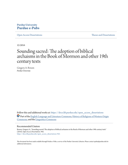 THE ADOPTION of BIBLICAL ARCHAISMS in the BOOK of MORMON and OTHER 19TH CENTURY TEXTS by Gregory A