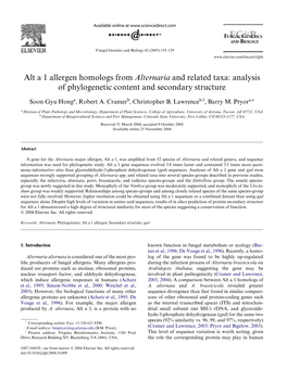 Alt a 1 Allergen Homologs from Alternaria and Related Taxa: Analysis of Phylogenetic Content and Secondary Structure