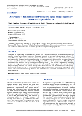 A Rare Case of Temporal and Infratemporal Space Abscess Secondary to Masseteric Space Infection