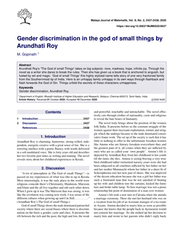 Gender Discrimination in the God of Small Things by Arundhati Roy