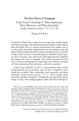 The Zen Theory of Language Linji Yixuan's Teaching Of