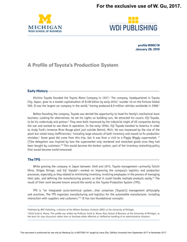 A Profile of Toyota's Production System