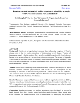 Nutrient Analysis and Investigation of Tolerability in People with Crohn's Disease in a New Zealand Study