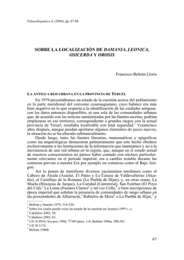 5. Sobre La Localización De Damania, Leonica, Osicerda Y Orosis, Por