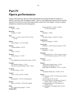 Part IV Opera Performances