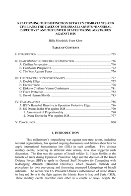 Reaffirming the Distinction Between Combatants and Civilians: the Cases of the Israeli Army's “Hannibal Directive” And