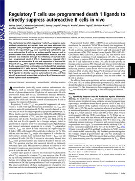 Regulatory T Cells Use Programmed Death 1 Ligands to Directly Suppress Autoreactive B Cells in Vivo