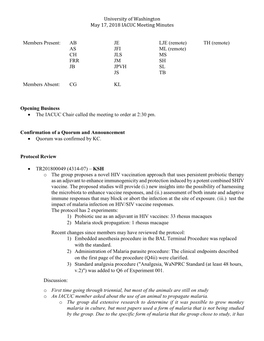 University of Washington May 17, 2018 IACUC Meeting Minutes