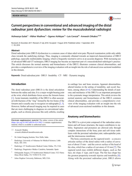 Current Perspectives in Conventional and Advanced Imaging of the Distal Radioulnar Joint Dysfunction: Review for the Musculoskeletal Radiologist