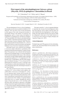 First Report of the Microlepidopteran Caloreas Cydrota (Meyrick, 1915) (Lepidoptera: Choreutidae) in Brazil O