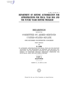 Department of Defense Authorization for Appropriations for Fiscal Year 2016 and the Future Years Defense Program